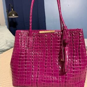 Brahmin Fuchsia Crocodile-Embossed Tote